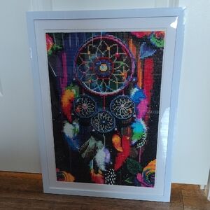 Colorful Dreamcatcher Diamond Art Framed In Gray 12.75x16.75"